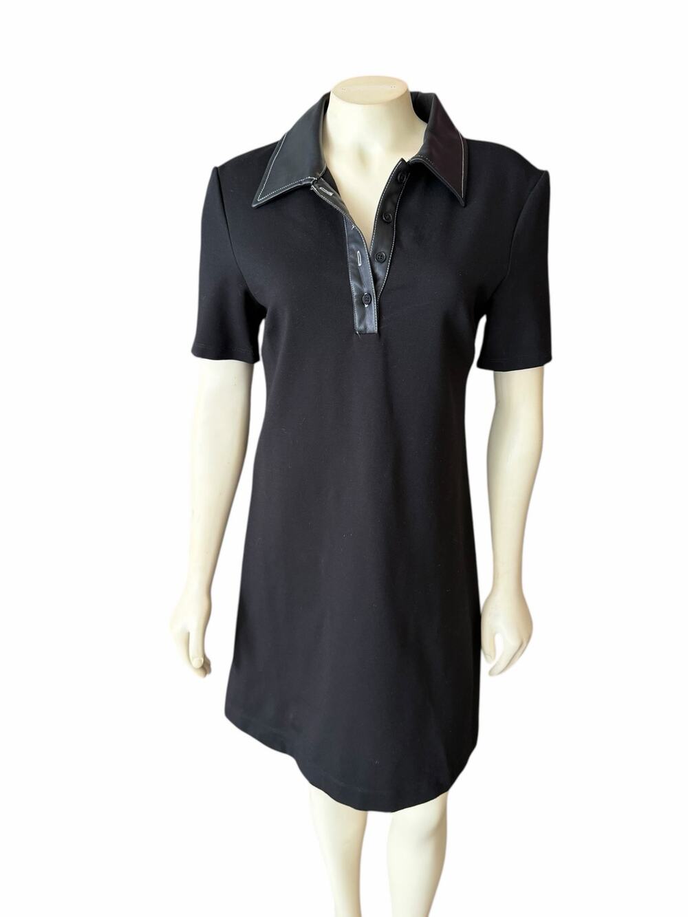 Staud Jay Faux Leather Trim Polo Dress Black Small